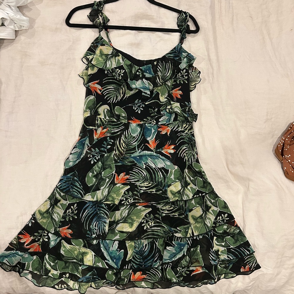 Sanctuary Tropical Print Mini Dress - Black and Green